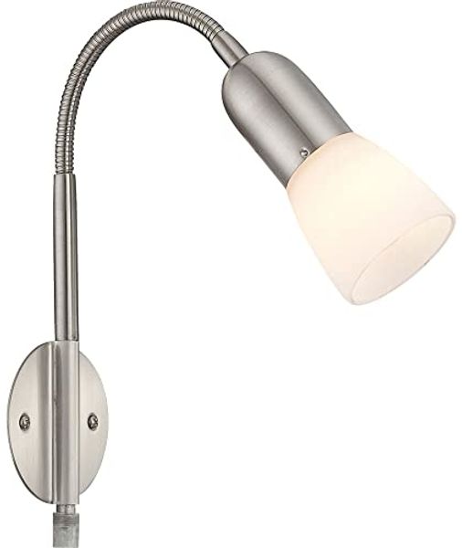 Wandleuchte, Metall, nickel, Glas, Spot beweglich, H 46cm