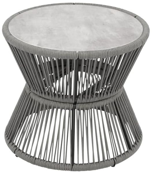 DEGAMO Gartentisch ANCONA, Beistelltisch 56cm rund, 48cm hoch, Rope grau + Glas