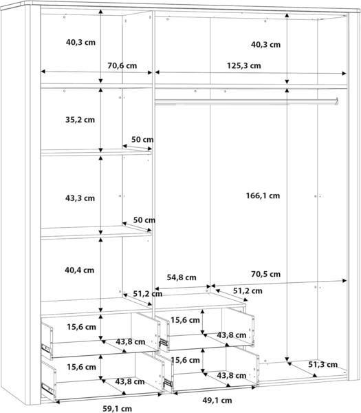FORTE BUGANVILLA Kleiderschrank 200, moderner 2-türiger Drehtürenschrank mit Spiegel, Holzwerkstoff, Weiß mit Betonoptik, 201 cm breit, 215,6 cm hoch, 58,4 cm tief Bild 7