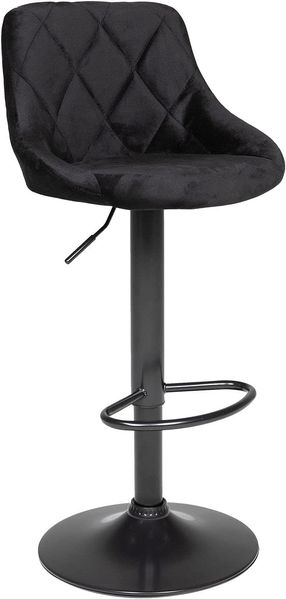Happy Garden Barhocker aus schwarzem Samt Robin. Küchenstuhl in modernem Design, mit Sitzfläche, höhenverstellbar, 360° drehbar und Fußstütze. Hocker mit Rückenlehne aus schwarzem Samt.