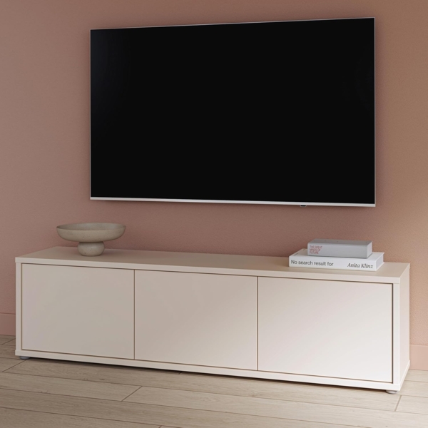 Forte Alice Springs TV-Schrank 150 160, modernes Lowboard mit 3 Türen, Wohnzimmer, Holzwerkstoff, Kaschmir/Beige, 154,2 cm breit x 41,5 cm hoch x 34,9 cm tief