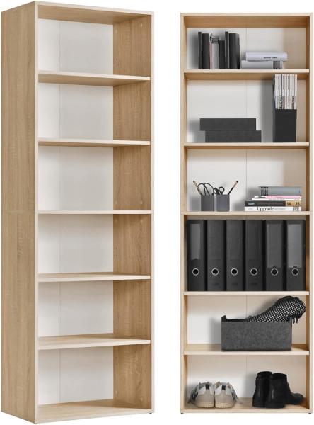 mokebo® Regal in Braun aus Holz 'Der Bücherwurm', Bücherregal fürs Wohnzimmer, Büro, Kinderzimmer, Holzregal für die Wand mit viel Stauraum, 60cm Breite, Sonoma Eiche