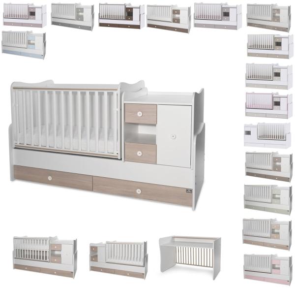 Lorelli Babybett, Jugendbett 3 in 1 Mini Max umbaubar, für 2 Kinder gleichzeitig hellbraun weiß