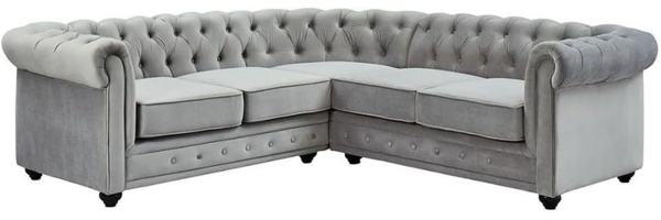 Vente-unique - Ecksofa - Samt - Hellgrau - CHESTERFIELD