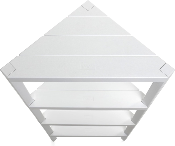 TATAY Eck-Badregal mit 4 Ebenen | Feuchtigkeitsresistent | Inklusive Schrauben & Quick Fix kompatibel | Für Innen- & Außenbereiche | Belastbar bis 32 kg – Modell Lombok – Weiß Bild 2