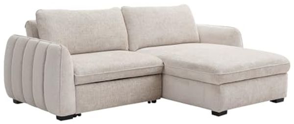 Vente-unique - Ecksofa zum Ausklappen und wendbar aus beigem meliertem Stoff - MONAVI