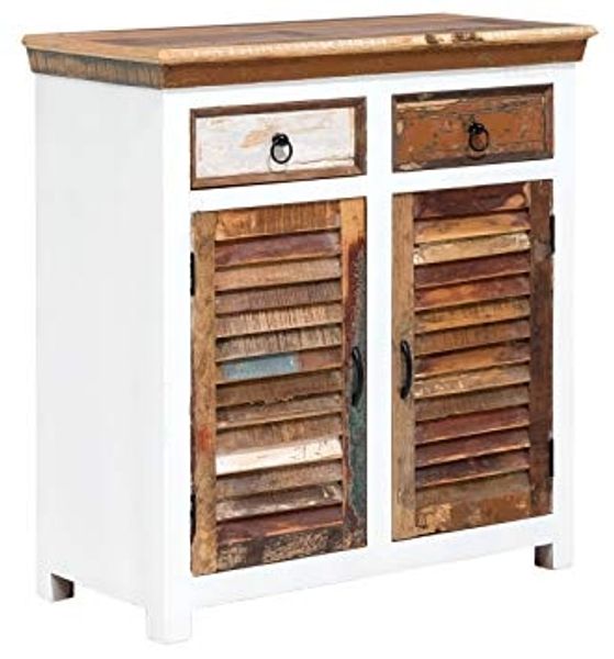 Kommode massivum Perth 2-türig Holz weiß bunt 90x95x42 cm Flurkommode Sideboard Altholz Vintage Shabby Massivholz Anrichte Schubladen