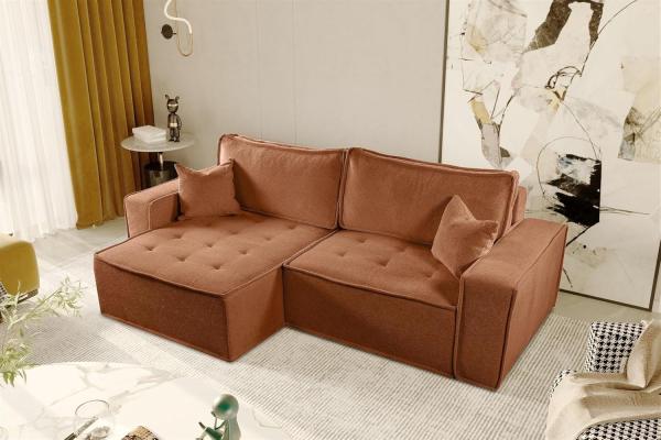 Ecksofa Schlafsofa FLOSI Stoff Raven Rostbraun Ottomane Links