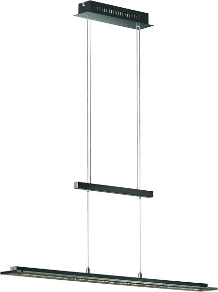 Fischer & Honsel 'Tenso' LED-Pendelleuchte, Metall sandschwarz / Glas rauchglasfarben, 88cm