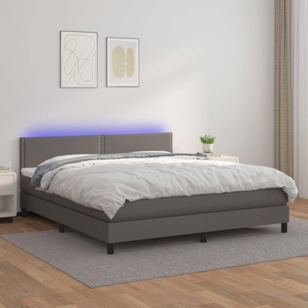vidaXL Boxspringbett mit Matratze & LED Grau 180x200 cm Kunstleder 3134181