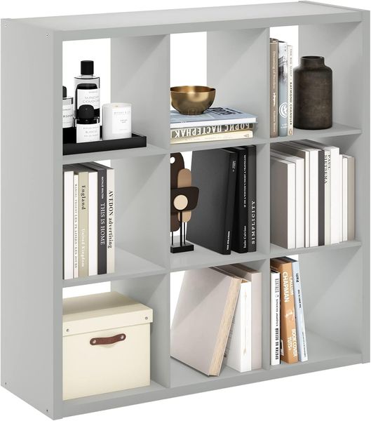 Furinno Cubicle Open Back Dekorativer Würfel-Aufbewahrungs-Organizer, 9 Würfel, Hellgrau