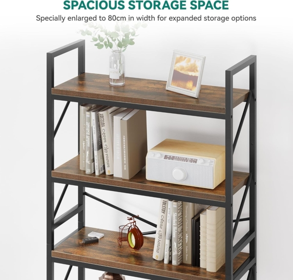 YITAHOME Bücherregal mit 5 Ebenen, industrielles Bücherregal, großes freistehendes Bücherregal, Holzregal und Metallrahmen, Regal, Präsentationsregal für Wohnzimmer, Heimbüro, rustikales braunes Bild 4