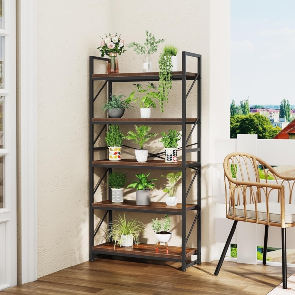 YITAHOME Bücherregal mit 5 Ebenen, industrielles Bücherregal, großes freistehendes Bücherregal, Holzregal und Metallrahmen, Regal, Präsentationsregal für Wohnzimmer, Heimbüro, rustikales braunes Bild 3