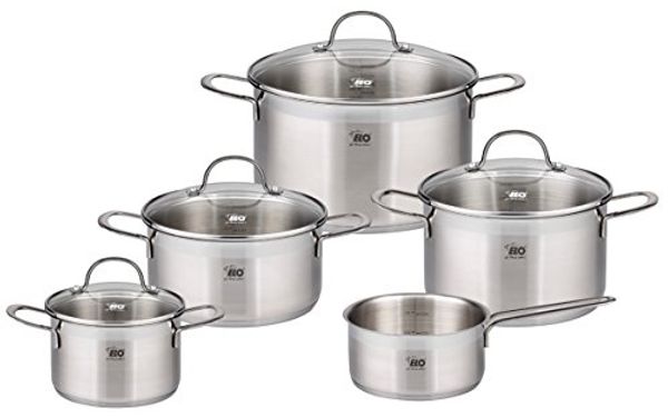 Elo Topf-Set Top Collection, Edelstahl 18/10 (Set, 9-tlg, je 1 Fleischtopf 16/20/24 cm, Bratentopf 20 cm, Stielkasserolle 16 cm), Induktion