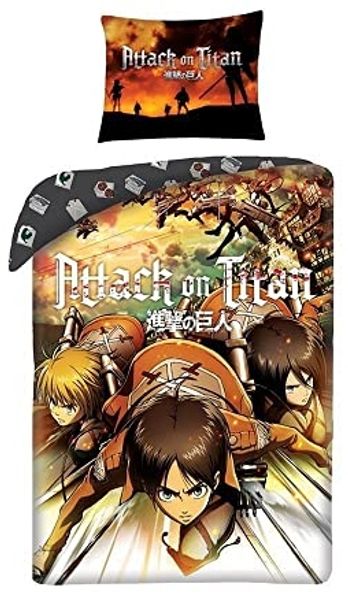 Attack on Titan Bettwäsche Set aus Baumwolle Bettdeckenbezug 140 × 200 cm mit 70 × 90 cm Kissenbezug