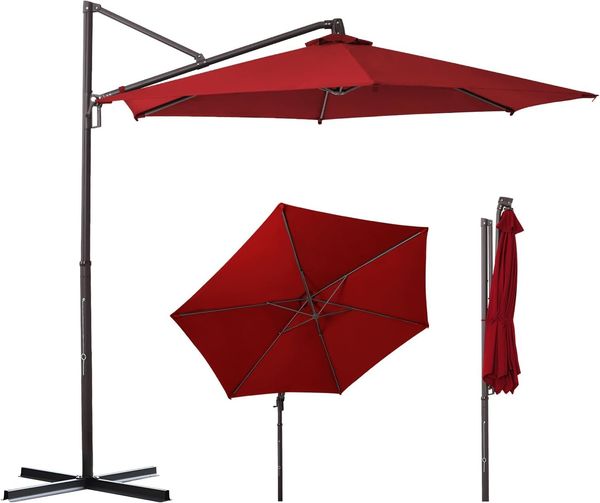 Sekey Ampelschirm 300cm Alu Sonnenschirm, 360° drehbar und neigbar, UV50+ Sonnenschutz, LxB: 300x300 cm, Gartenschirm, Kurbelbedienung und Einrastgarnitur, für Garten