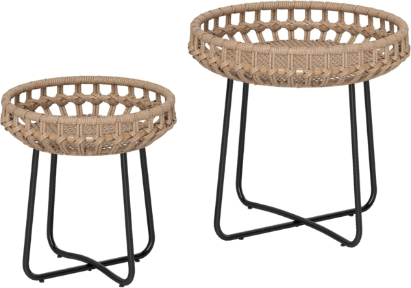 Outsunny Beistelltisch mit X-Beine, verstellbare Fußpads (rund wetterfest Gartentisch, 2-St, 2er Set Balkontisch aus Polyrattan), Ø60,41 cm für Garten, Balkon, Braun