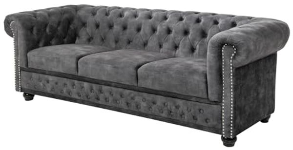 riess-ambiente 3-Sitzer CHESTERFIELD 205cm grau, Einzelartikel 1 Teile, Wohnzimmer · Sofa · Samt · Federkern
