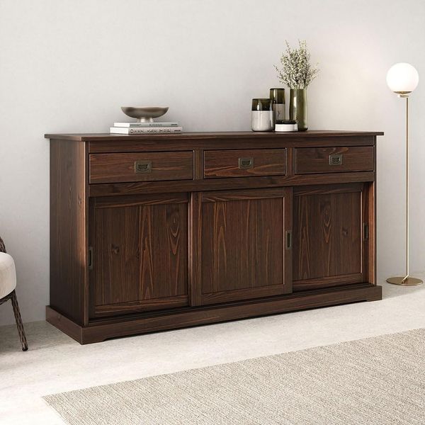 IDIMEX Sideboard SAVONA, Kommodenschrank mit 3 Schubladen und Türen aus Holzoptik nussbaum