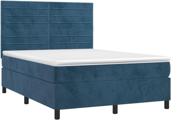 vidaXL Boxspringbett mit Matratze & LED Dunkelblau 140x190 cm Samt