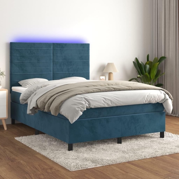 vidaXL Boxspringbett mit Matratze & LED Dunkelblau 140x190 cm Samt 3136183