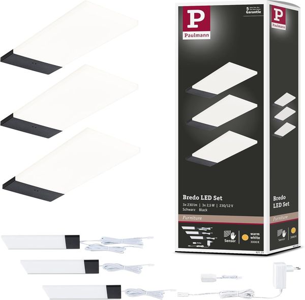 Paulmann LED Unterbauleuchte Bredo schwarz warmweiß 3er Set