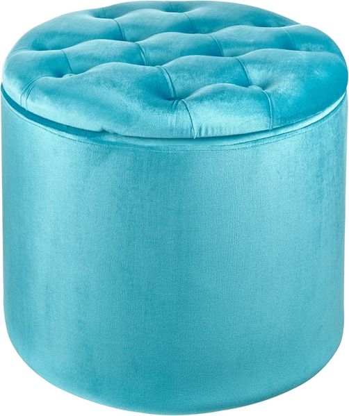 Baroni Home Sitzhocker mit Schuhregal, Sitzhocker aus Samt, türkis, Ø50x42 cm
