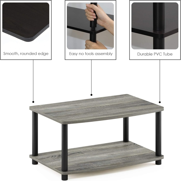 Furinno Turn-N-Tube ohne Werkzeug 2-stufiger erhöhter TV-Ständer, Französische Eiche/Schwarz Bild 6