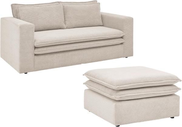 Sofa 2-Sitzer Pesaro in beige Cord Set inkl. Hocker