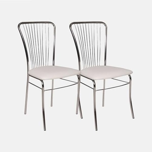 Dmora - Set mit 2 modernen Stühlen aus Kunstleder, für Esszimmer, Küche oder Wohnzimmer, cm 54x45h93, weiße Farbe