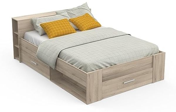 Demeyere Lit Avec Rangement 140x190 Style Contemporain 3 Tiroirs – Coloris Chêne - 150,1 x 217,1 x 74,3 cm, Eiche (Oak)
