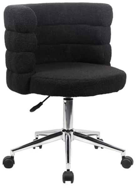 SVITA Schreibtischstuhl CLOUD, Bezug aus Teddyboucle, Drehstuhl, Rollen, Höhenverstellbar, Schwarz