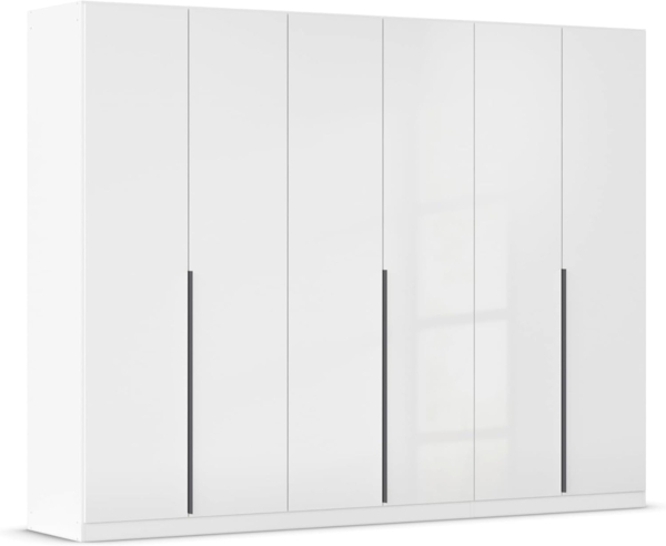 Rauch Möbel Alabama, Kleiderschrank, Garderobenschrank, 6-türig, Zubehör Classic, 3 Kleiderstangen, 9 Einlegeböden, Farbe Hochglanz Weiß/Weiß, Griff Grau metallic, 271 x 229 x 54 cm
