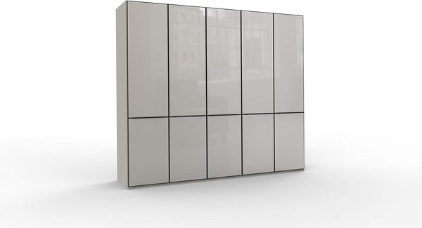 WIEMANN Montreal Kleiderschrank, Schlafzimmerschrank, Drehtürenschrank, Breite 250 cm, 5 türig, grau, Glas Kieselgrau, Griffe schwarz, Holz, B/H/T 250 x 236 x 58 cm