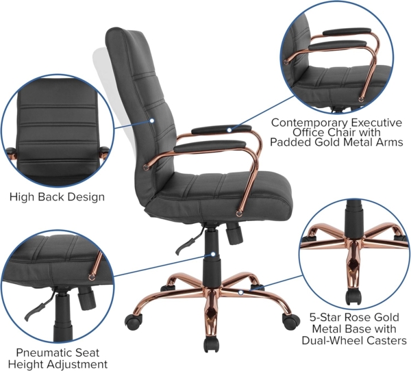 Flash Furniture Chefsessel, Leder Kunstleder Metall Chrom Schaumstoff Nickel, Schwarz/Rotgold, High Back Bild 4