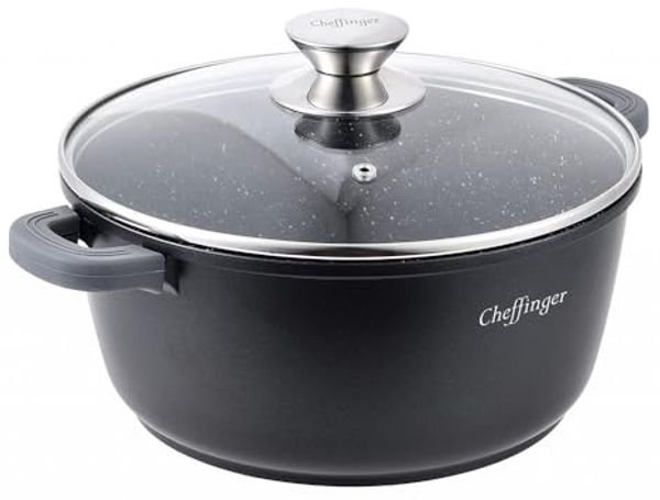 Kochtopf Topf Kasserolle Glasdeckel Aluguss Induktion Ø32cm Cheffinger CF-DC32