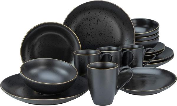 CreaTable 22699 Kombiservice Industrial Gold BLACK für 4 Personen, Steinzeug, schwarz (1 Set, 16-teilig)