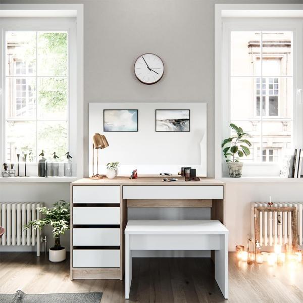 Schminktisch Sherry Weiß/Sonoma 120 cm mit Bank Vicco