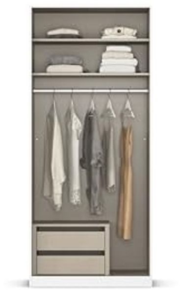 Rauch Möbel Alabama, Kleiderschrank, Garderobe, 2-türig, Zubehör Premium, 1 Kleiderstange, 2 Einlegeböden, Schubladeneinsatz, Farbe Beige, Griff Grau metallic, 91 x 210 x 54 cm Bild 6
