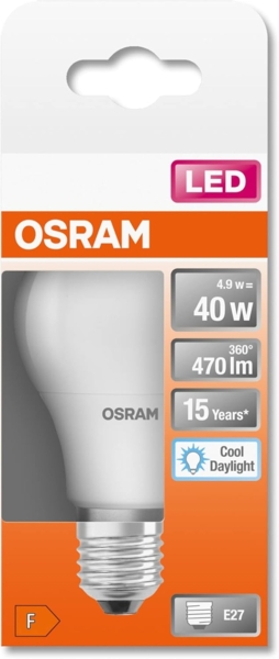 OSRAM LED Star Classic A, Sockel: E27, Nicht Dimmbar, Tageslichtweiß, Ersetzt eine herkömmliche 40 Watt Lampe, Matt, 6er-Pack, 6500k Tageslicht Bild 4