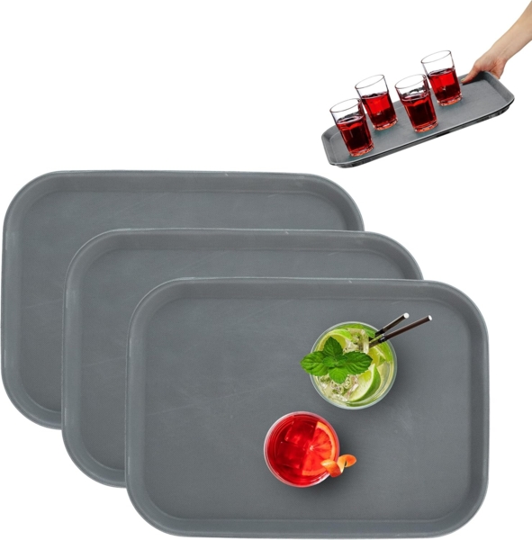 relaxdays Tablett Serviertablett 3er Set in Grau, Kunststoff, (3-tlg)