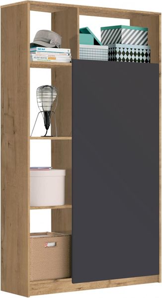 MUEBLES PITARCH Eingangsschrank, eine Tür mit Frontleiste zum Aufhängen und Regal, Eiche Gold und Grau, 180 x 100 x 35 cm, hohe Kapazität, modern, Modell Neo