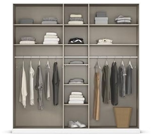 Rauch Möbel Alabama, Kleiderschrank, Garderobenschrank, 5-türig, Zubehör Classic, 3 Kleiderstangen, 9 Einlegeböden, Farbe Beige, Griff Grau metallic, 226 x 229 x 54 cm Bild 6
