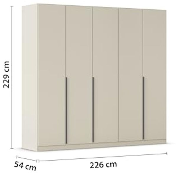 Rauch Möbel Alabama, Kleiderschrank, Garderobenschrank, 5-türig, Zubehör Classic, 3 Kleiderstangen, 9 Einlegeböden, Farbe Beige, Griff Grau metallic, 226 x 229 x 54 cm Bild 3