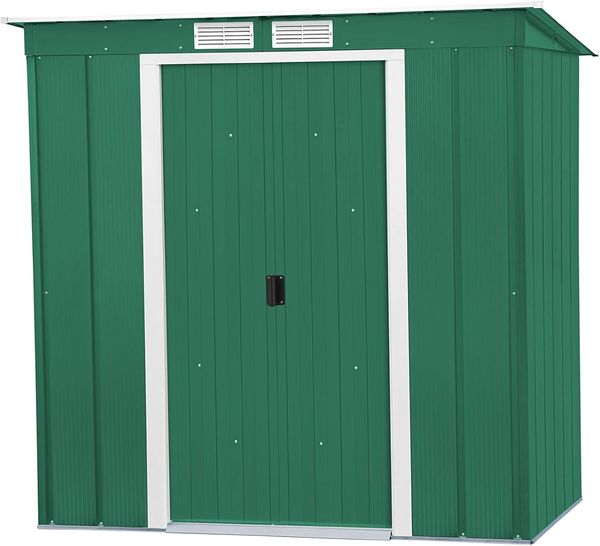 Duramax ECO 6x4 (2.17 m²) Metallgerätehaus mit Steildach, Gartenhaus aus feuerverzinktem Metall - Geräteschuppen, robuste und verstärkte Dachkonstruktion, wetterfester Metallschuppen, Grün