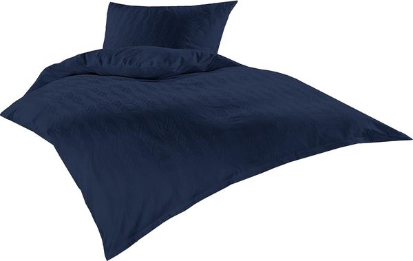 Bettwaesche-mit-Stil Mako Satin Damast Bettwäsche Waves Dunkel Blau Garnitur 155x220cm Bild 2