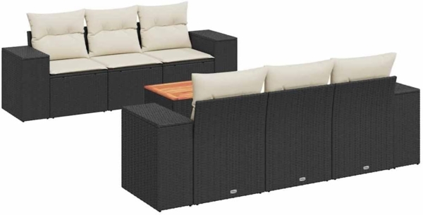 vidaXL 7-tlg. Garten-Sofagarnitur mit Kissen Schwarz Poly Rattan 3257666