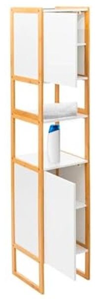 Avilia Platzsparender Badezimmerschrank mit 2 Türen, 33 x 33 x 170 cm – modularer Säulenschrank, vielseitig mit Einlegeböden, ideal für Badezimmer-Organisation, Weiß