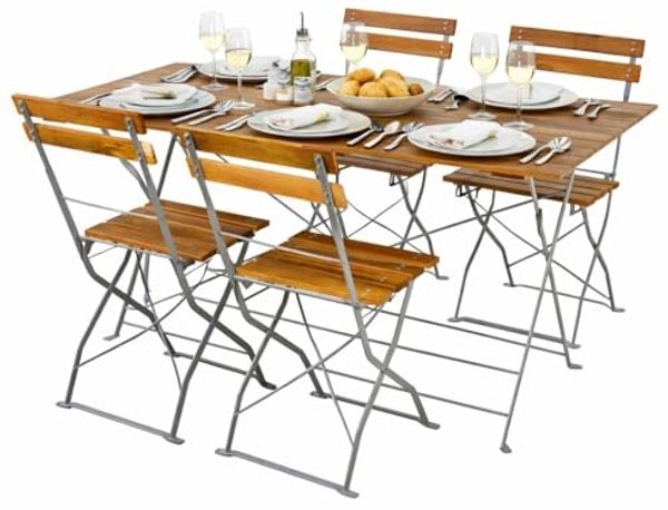 Biergarten Set Klapptisch + 4 Klappstühle Stahl Akazie 120x60cm