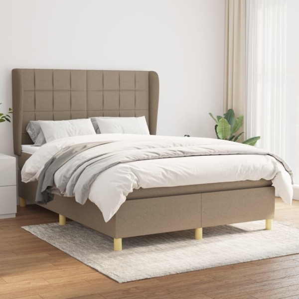 vidaXL Boxspringbett mit Matratze Taupe 140x200 cm Stoff 3128529